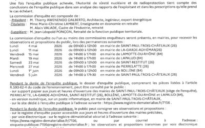 Avis d’enquête publique concernant le 4ème réexamen périodique des réacteurs électronucléaires n°3 et 4…