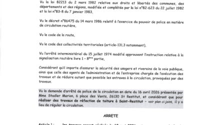 ARRETE 43.26 REFECTION DE TOITURE PLACE DES VENTS