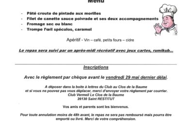 Repas de la fête des mères organisé par le Club Vermeil