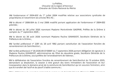 AP portant dissolution de l&rsquo;Association Foncière de Remembrement de Saint-Restitut