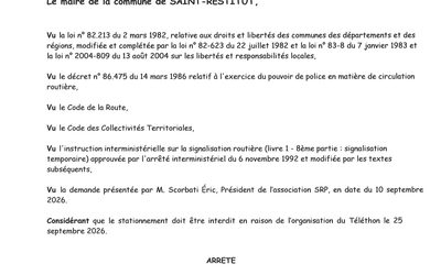 74.26 ARRETE DE STATIONNEMENT TELETHON 25.09.26